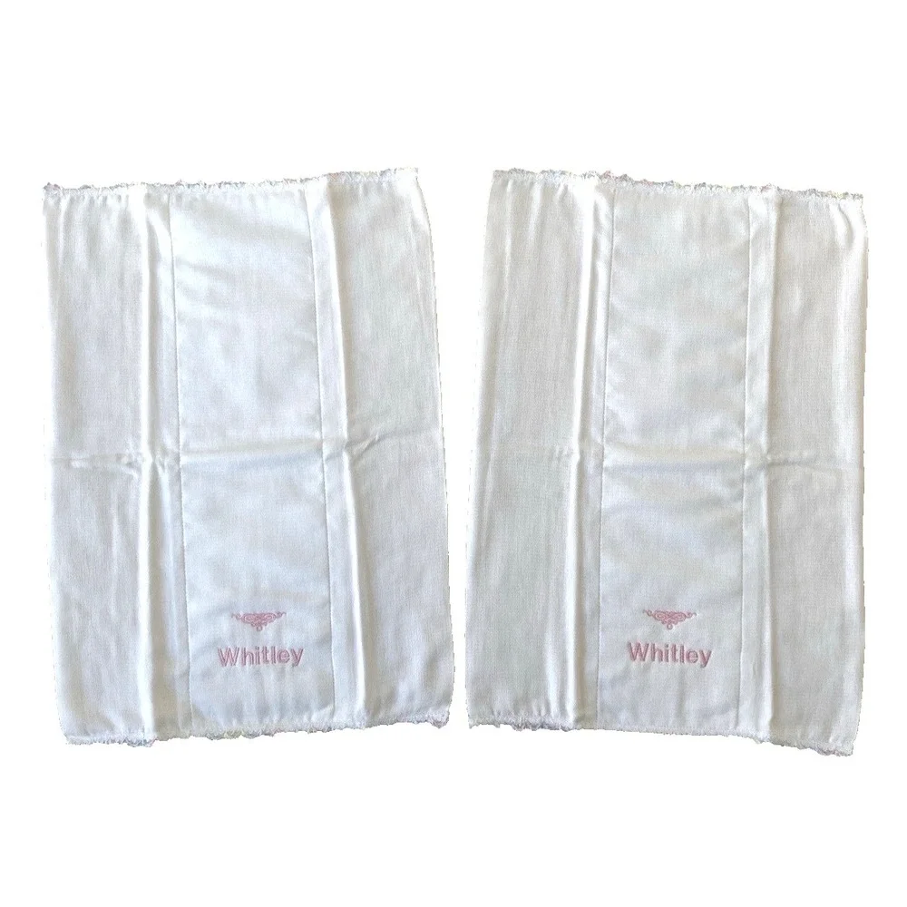 Baby Girl Decorated Burp Cloths Name WHITLEY Lot of 2